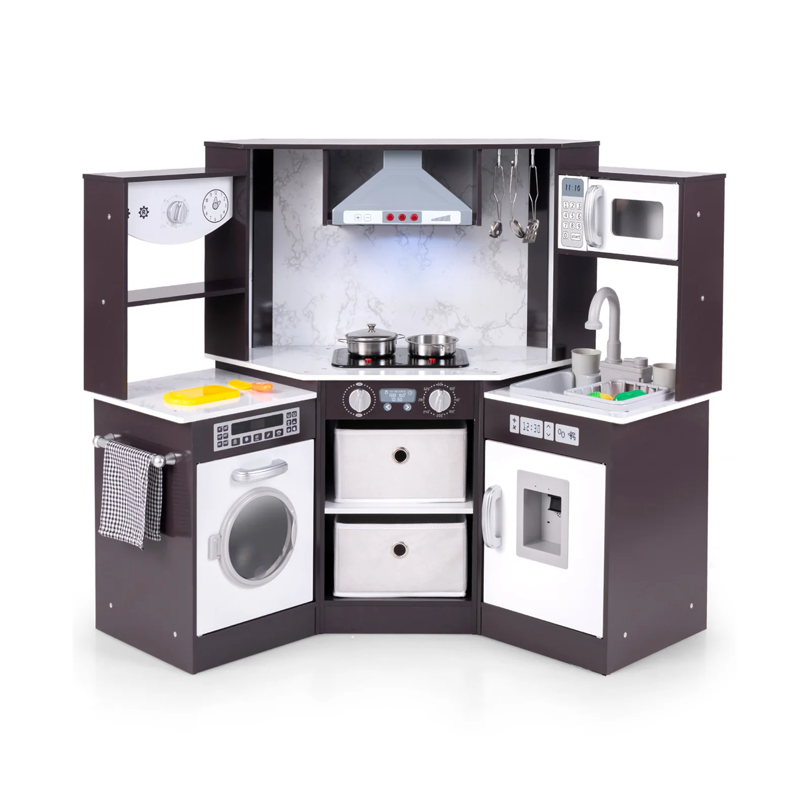 Wooden Kids Play Kitchen Playset with Realistic Lights and Sounds - Image 11