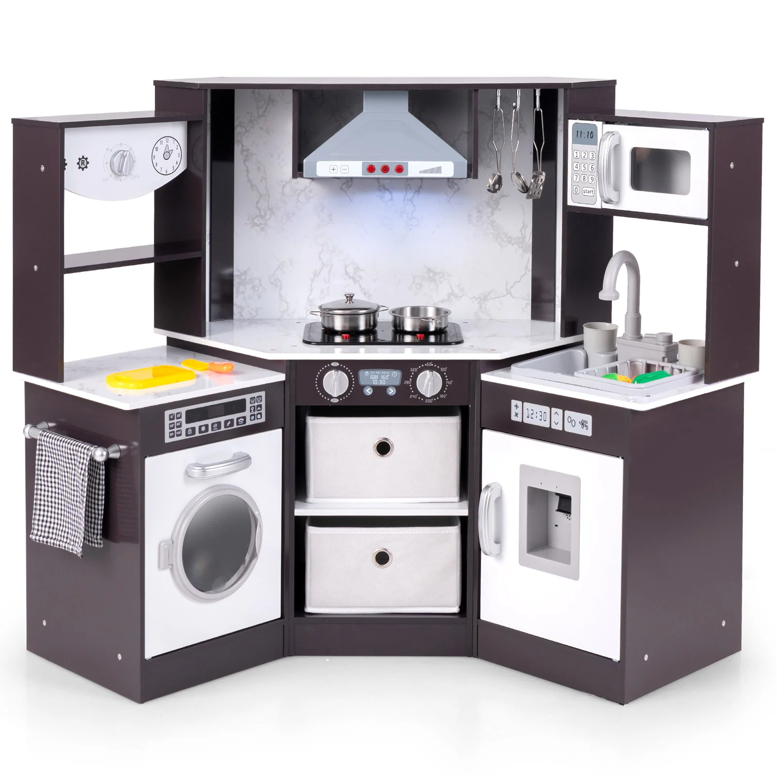 Wooden Kids Play Kitchen Playset with Realistic Lights and Sounds - Image 12