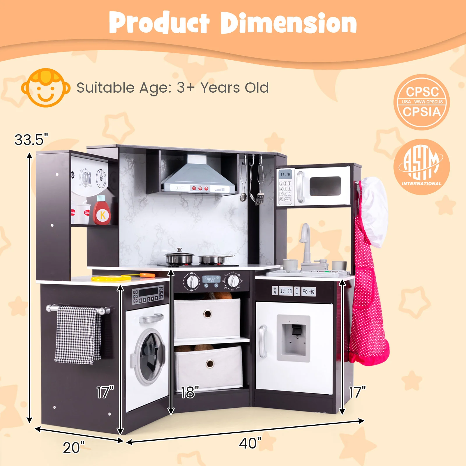 Wooden Kids Play Kitchen Playset with Realistic Lights and Sounds - Image 13