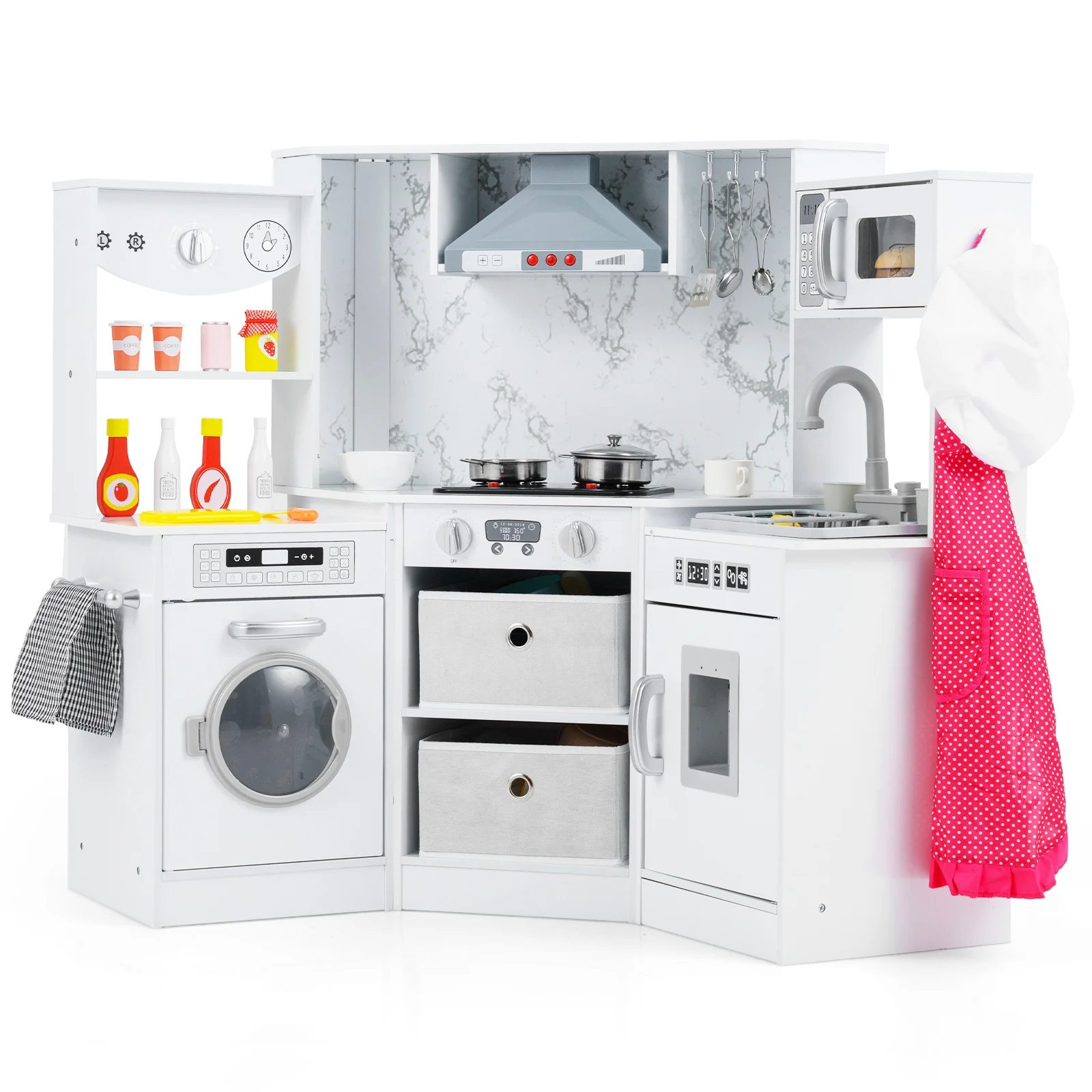 Wooden Kids Play Kitchen Playset with Realistic Lights and Sounds - Image 19