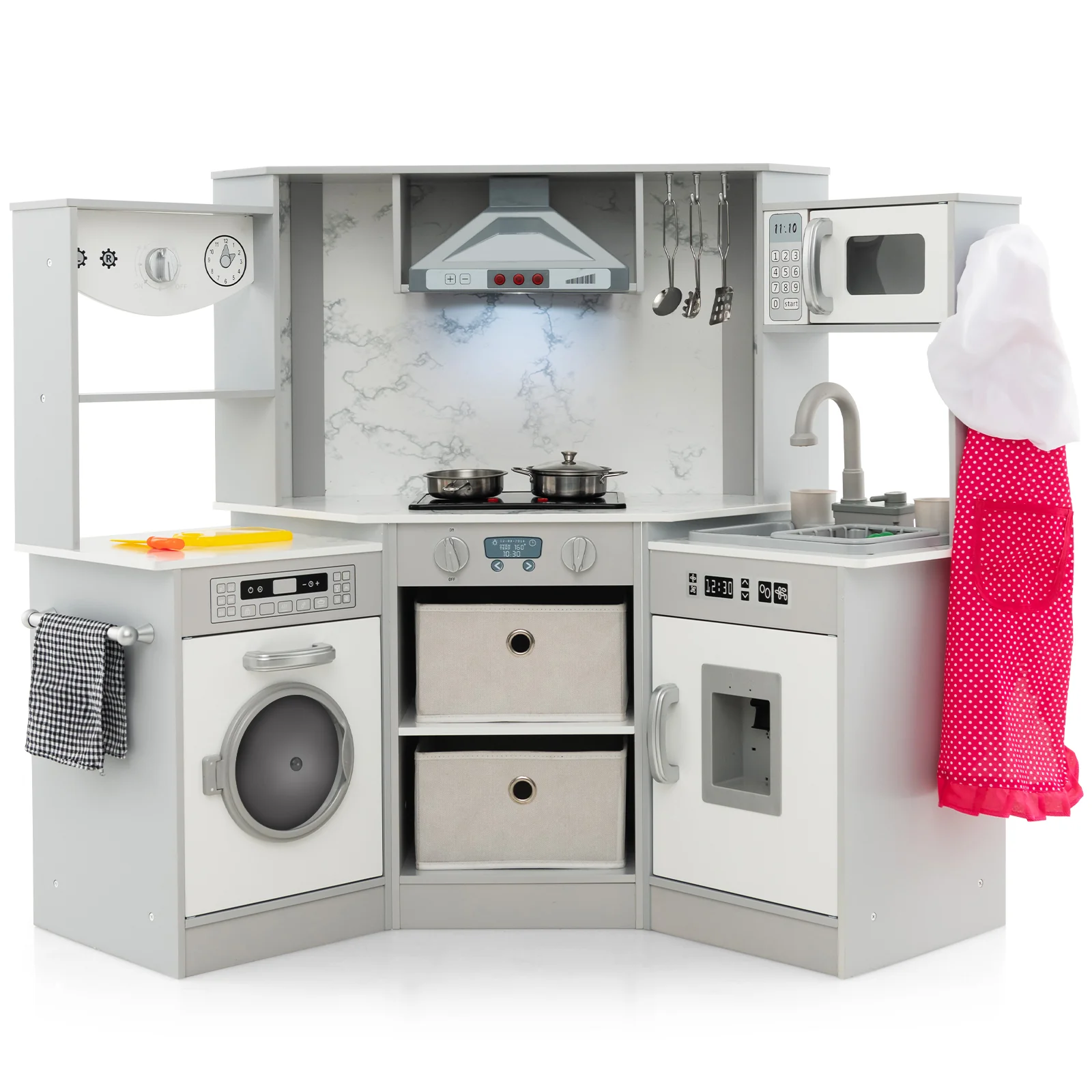 Wooden Kids Play Kitchen Playset with Realistic Lights and Sounds - Image 2
