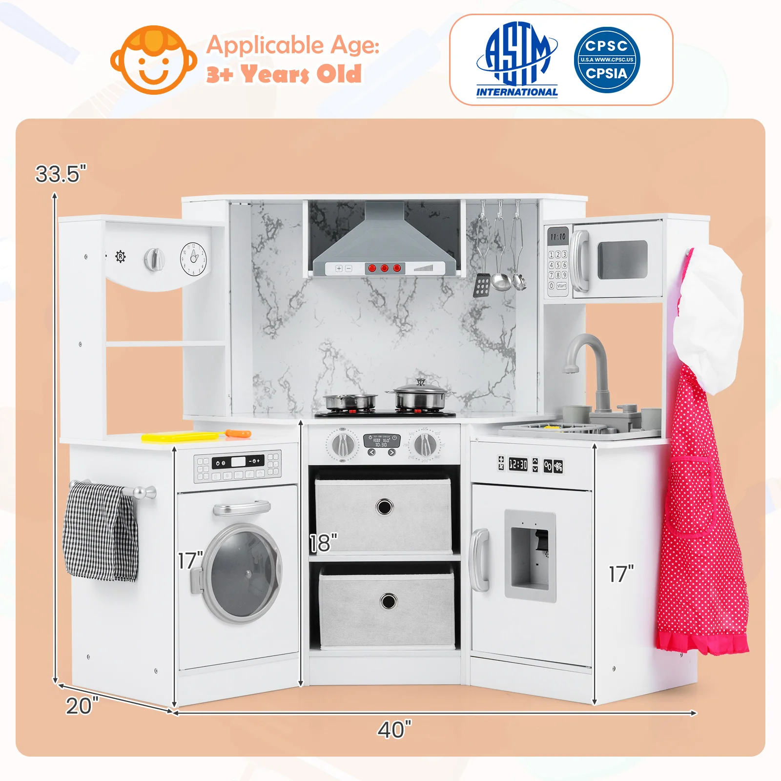 Wooden Kids Play Kitchen Playset with Realistic Lights and Sounds - Image 20