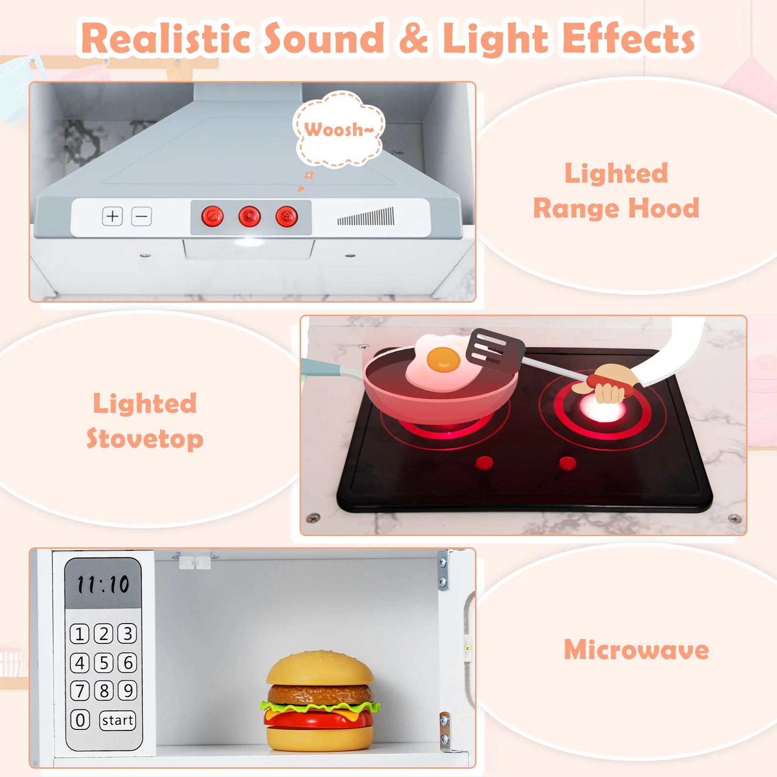 Wooden Kids Play Kitchen Playset with Realistic Lights and Sounds - Image 22