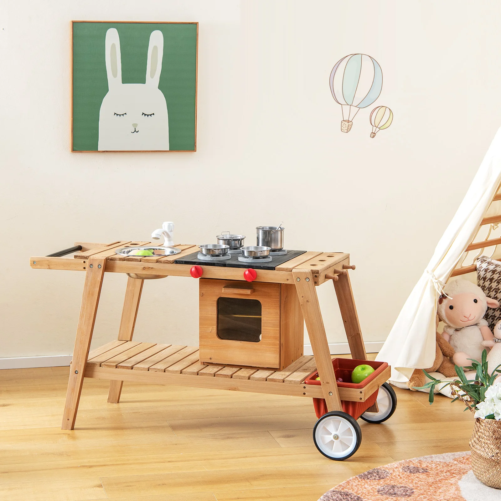 Wooden Play Cart with Sun Proof Umbrella for Toddlers Over 3 Years Old - Image 10