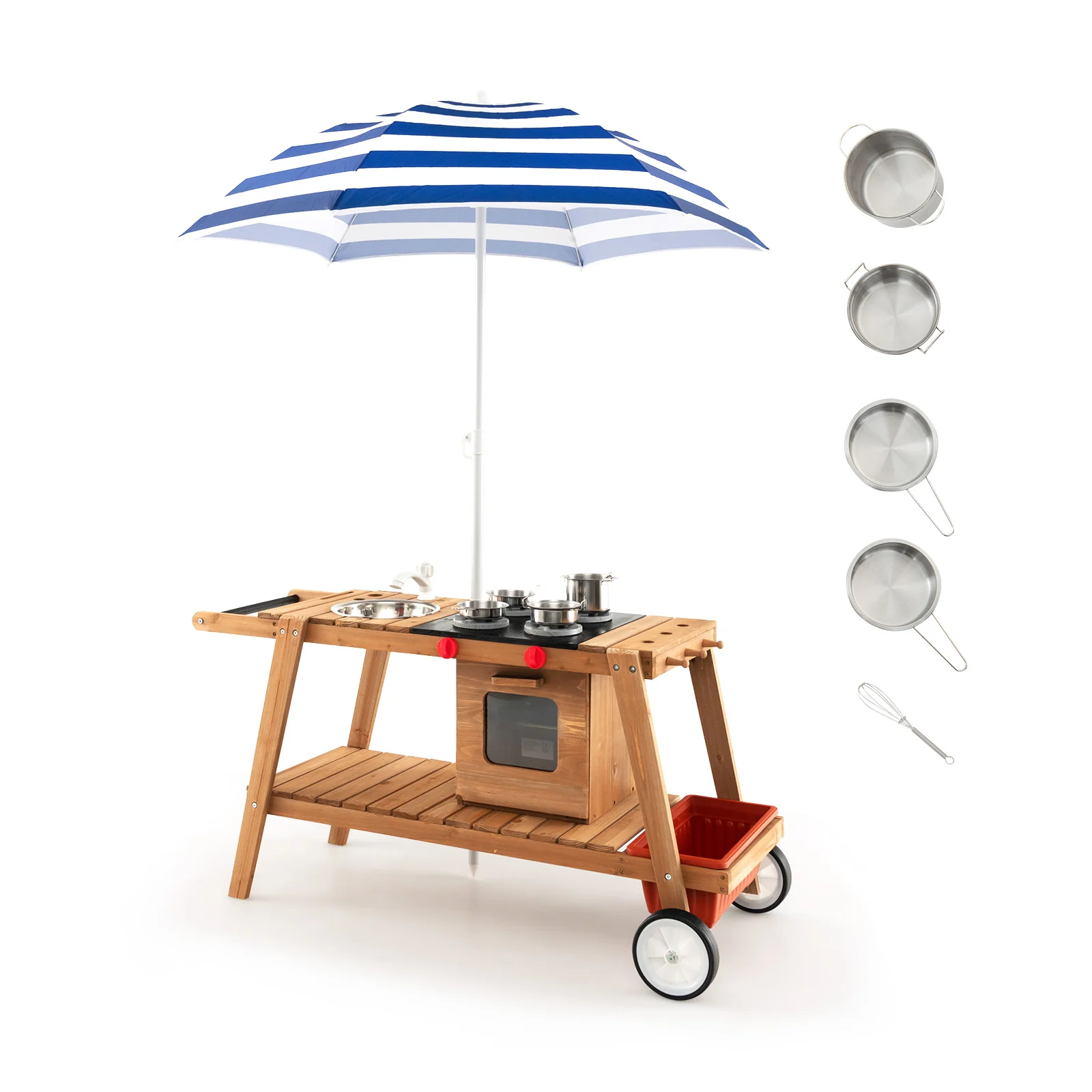 Wooden Play Cart with Sun Proof Umbrella for Toddlers Over 3 Years Old - Image 11