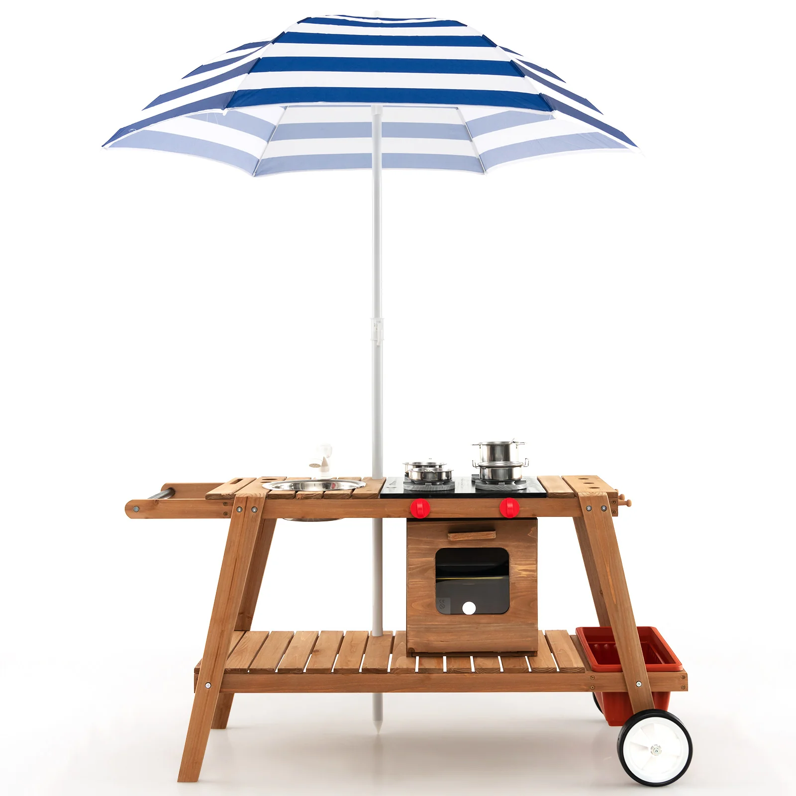 Wooden Play Cart with Sun Proof Umbrella for Toddlers Over 3 Years Old - Image 12