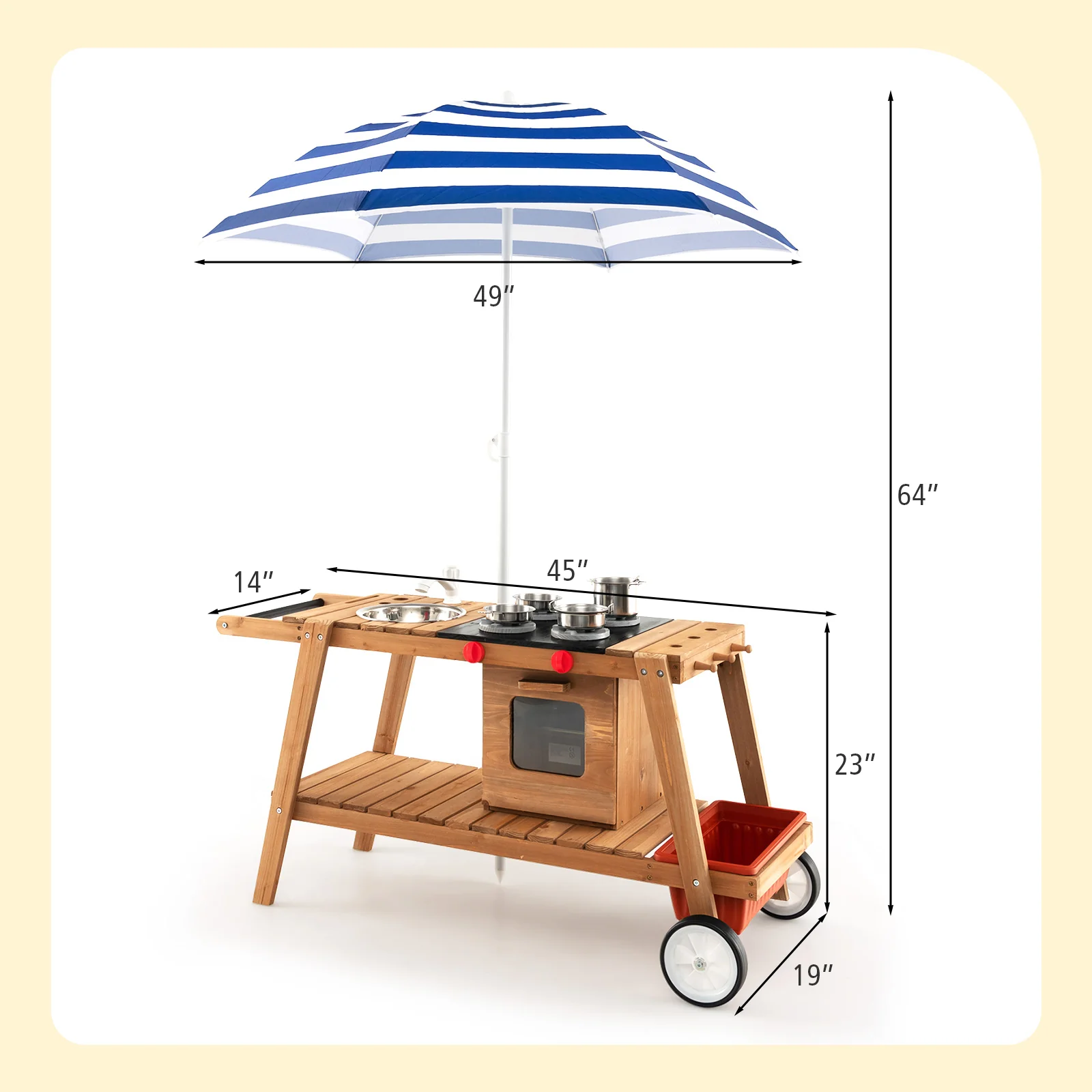 Wooden Play Cart with Sun Proof Umbrella for Toddlers Over 3 Years Old - Image 13