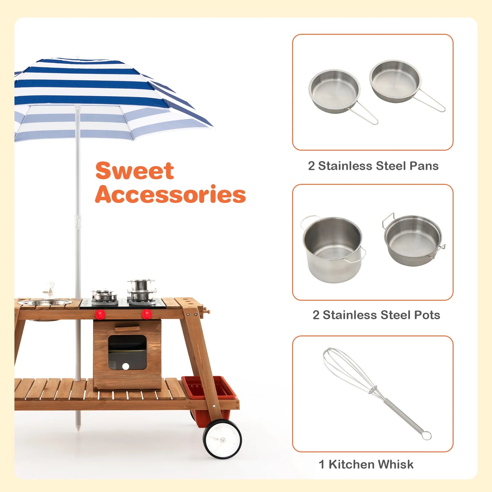 Wooden Play Cart with Sun Proof Umbrella for Toddlers Over 3 Years Old - Image 15