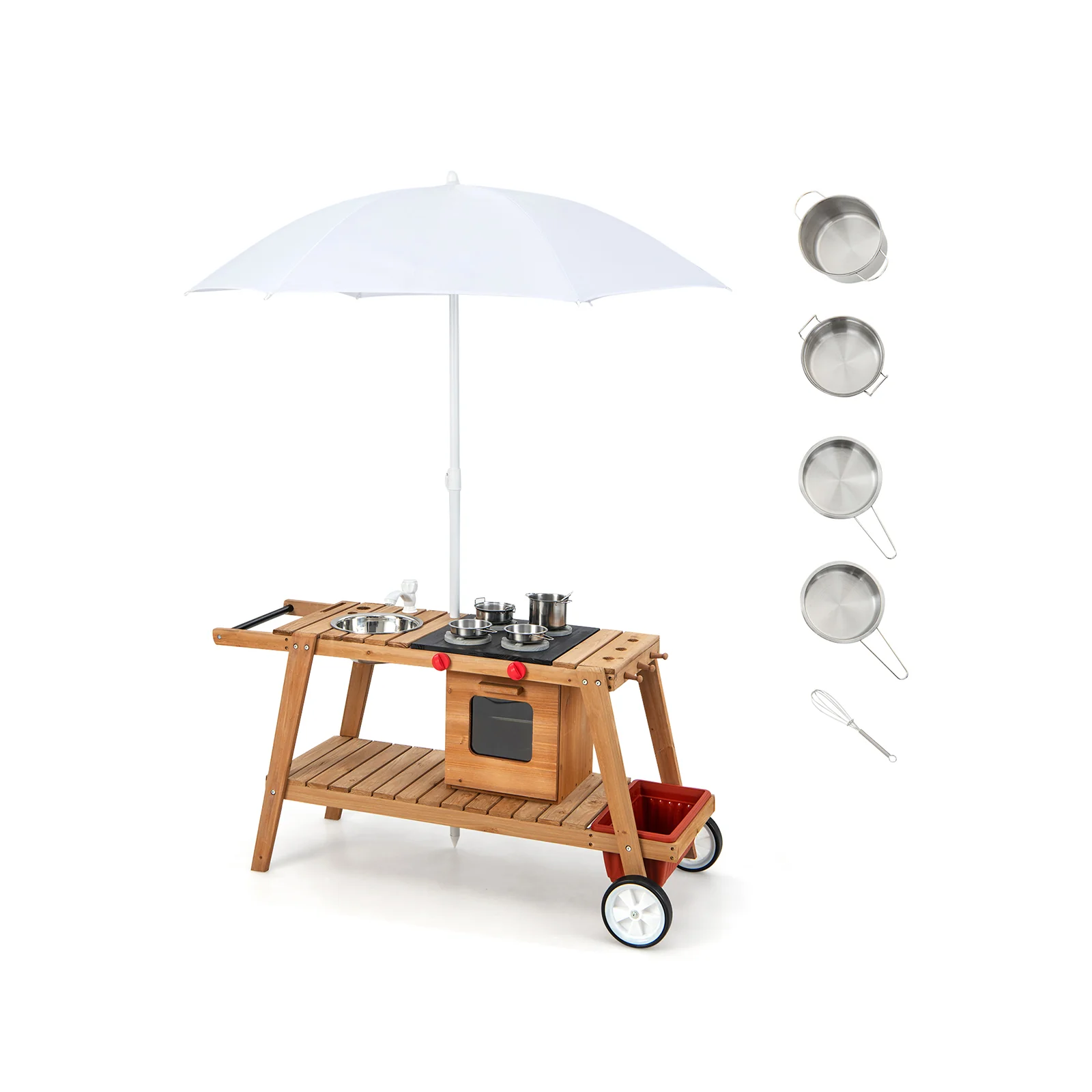 Wooden Play Cart with Sun Proof Umbrella for Toddlers Over 3 Years Old - Image 4