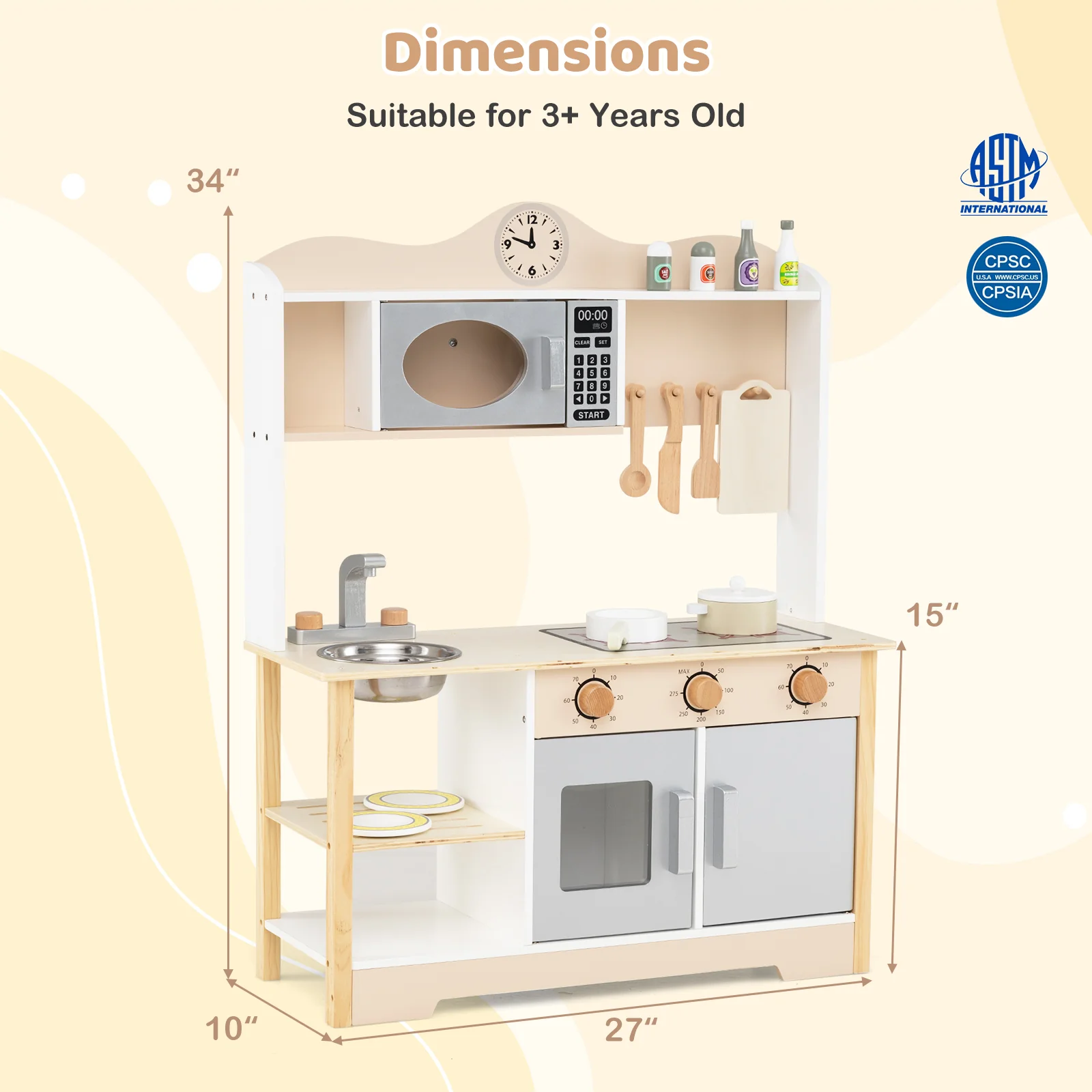 Wooden Play Kitchen Cooking Toy Playset for Kids-White - Image 5
