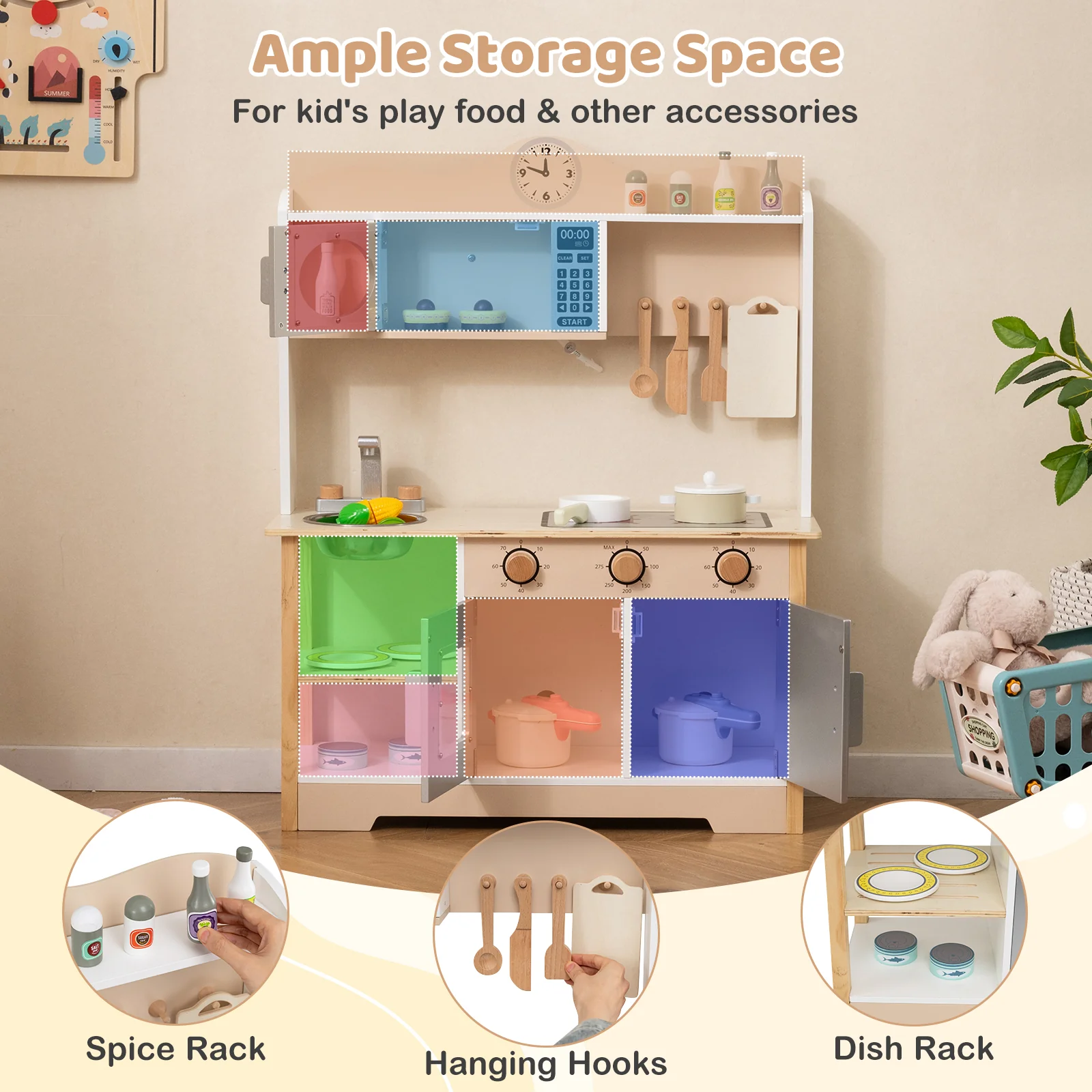 Wooden Play Kitchen Cooking Toy Playset for Kids-White - Image 7