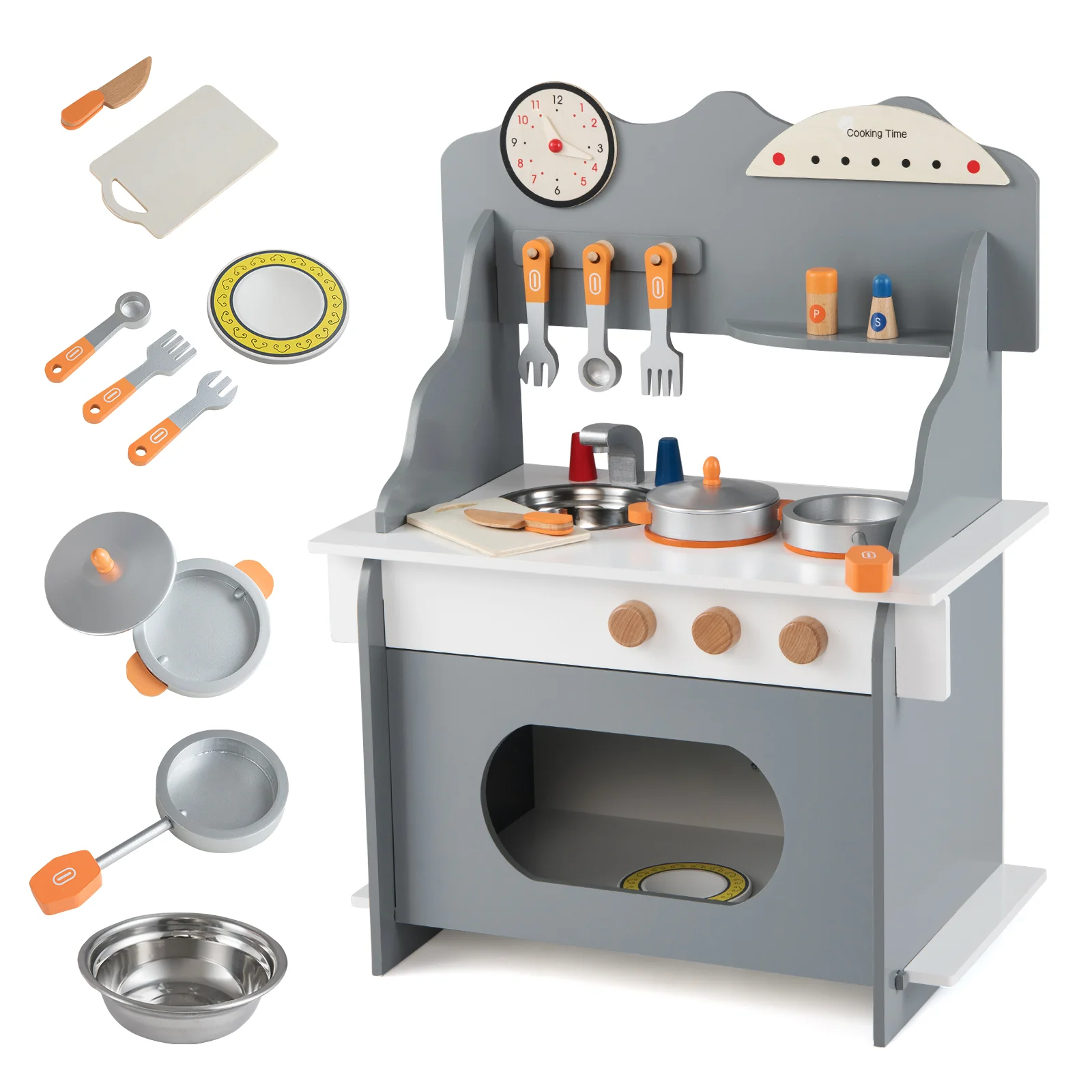 Wooden Play Kitchen for Kids Pretend Play Toy Kitchen Set with Clock Gift for Boys and Girls 3 +Pink - Image 11