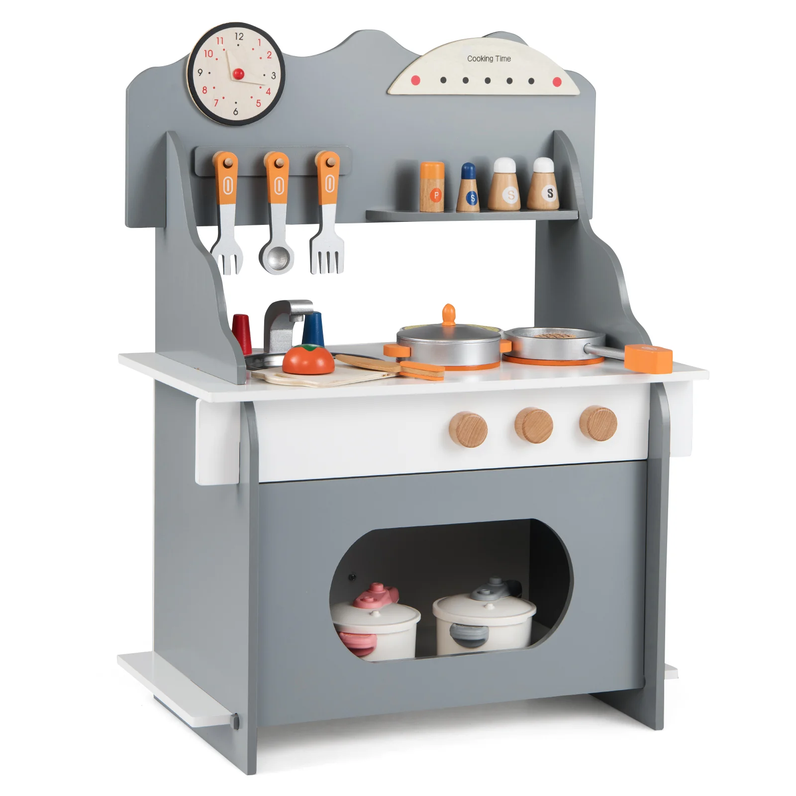 Wooden Play Kitchen for Kids Pretend Play Toy Kitchen Set with Clock Gift for Boys and Girls 3 +Pink - Image 12