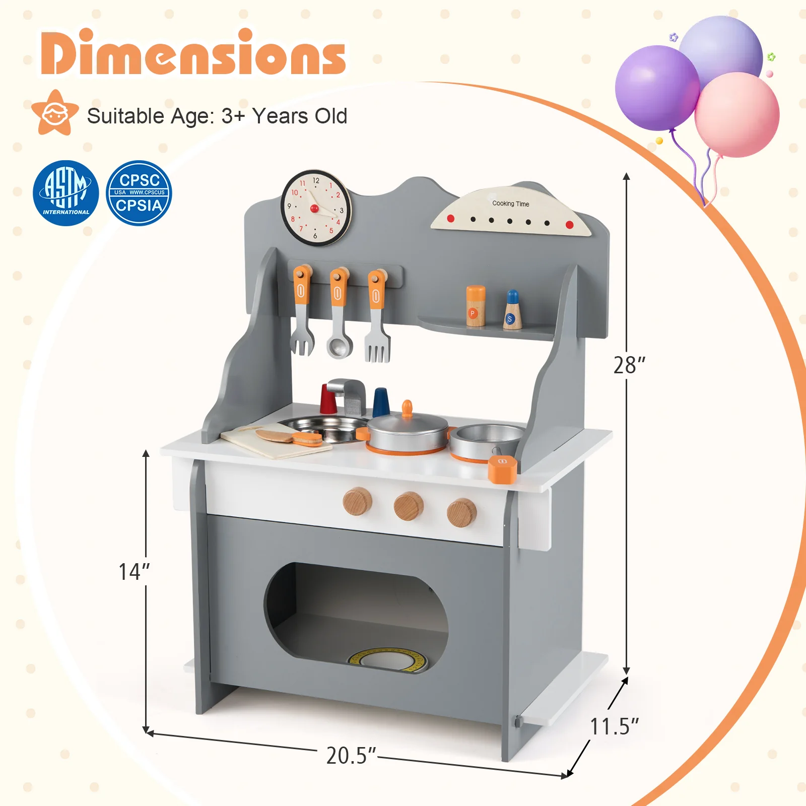 Wooden Play Kitchen for Kids Pretend Play Toy Kitchen Set with Clock Gift for Boys and Girls 3 +Pink - Image 13