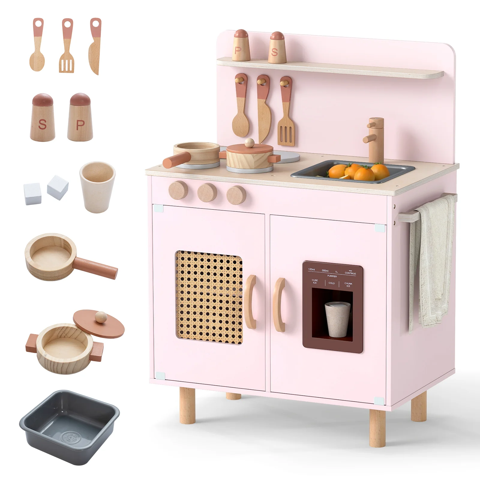 Wooden Pretend Kitchen Playset with Realistic Ice Maker - Image 11