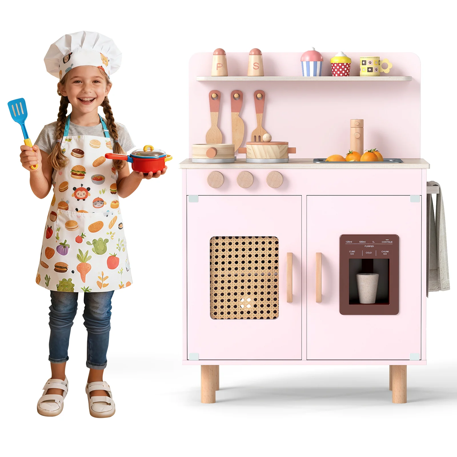 Wooden Pretend Kitchen Playset with Realistic Ice Maker - Image 12