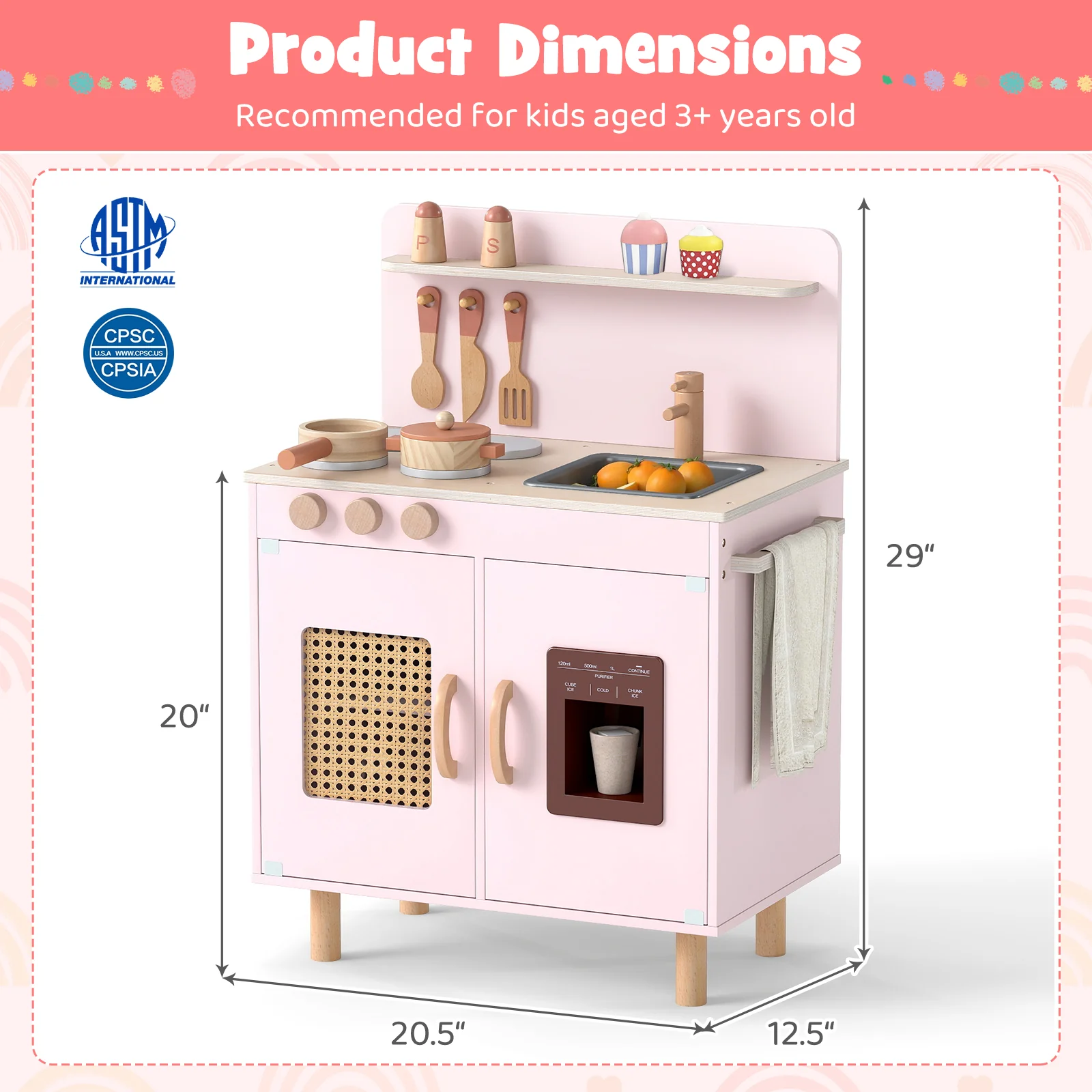 Wooden Pretend Kitchen Playset with Realistic Ice Maker - Image 13
