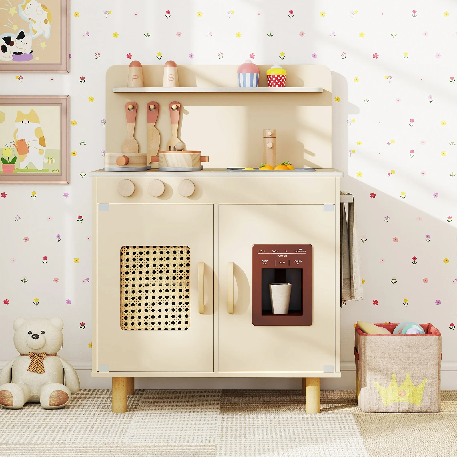 Wooden Pretend Kitchen Playset with Realistic Ice Maker - Image 2