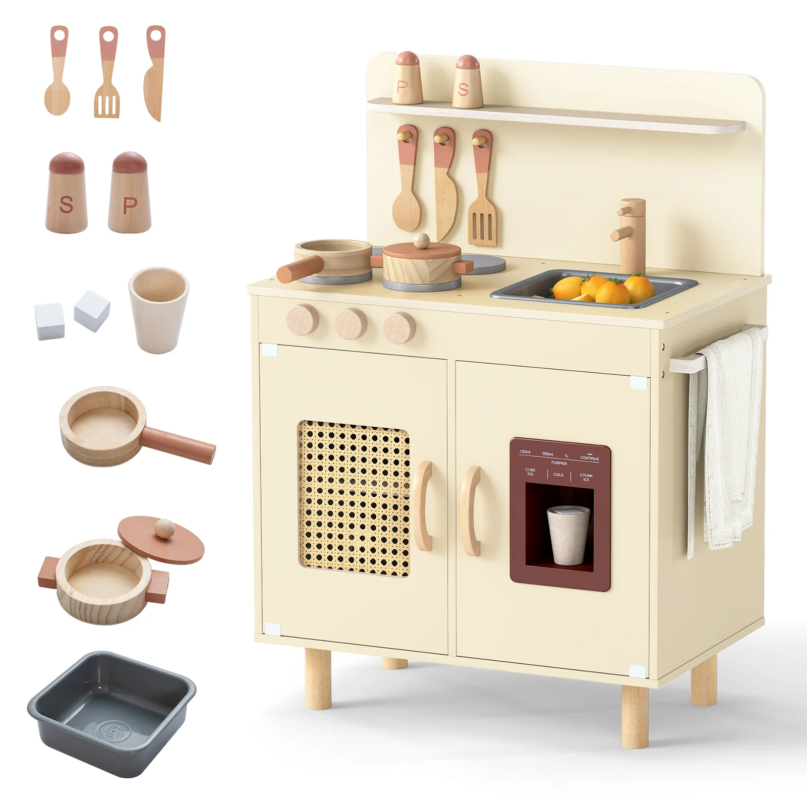 Wooden Pretend Kitchen Playset with Realistic Ice Maker - Image 3