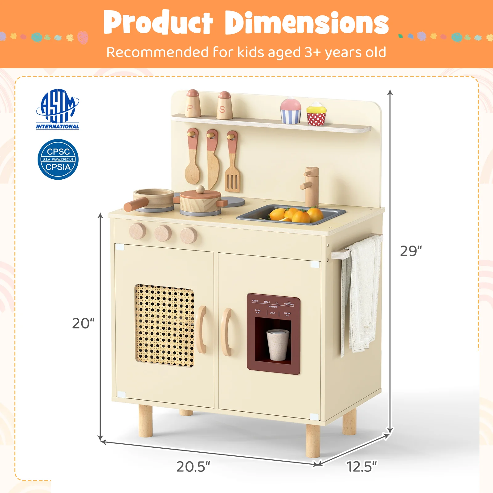 Wooden Pretend Kitchen Playset with Realistic Ice Maker - Image 5