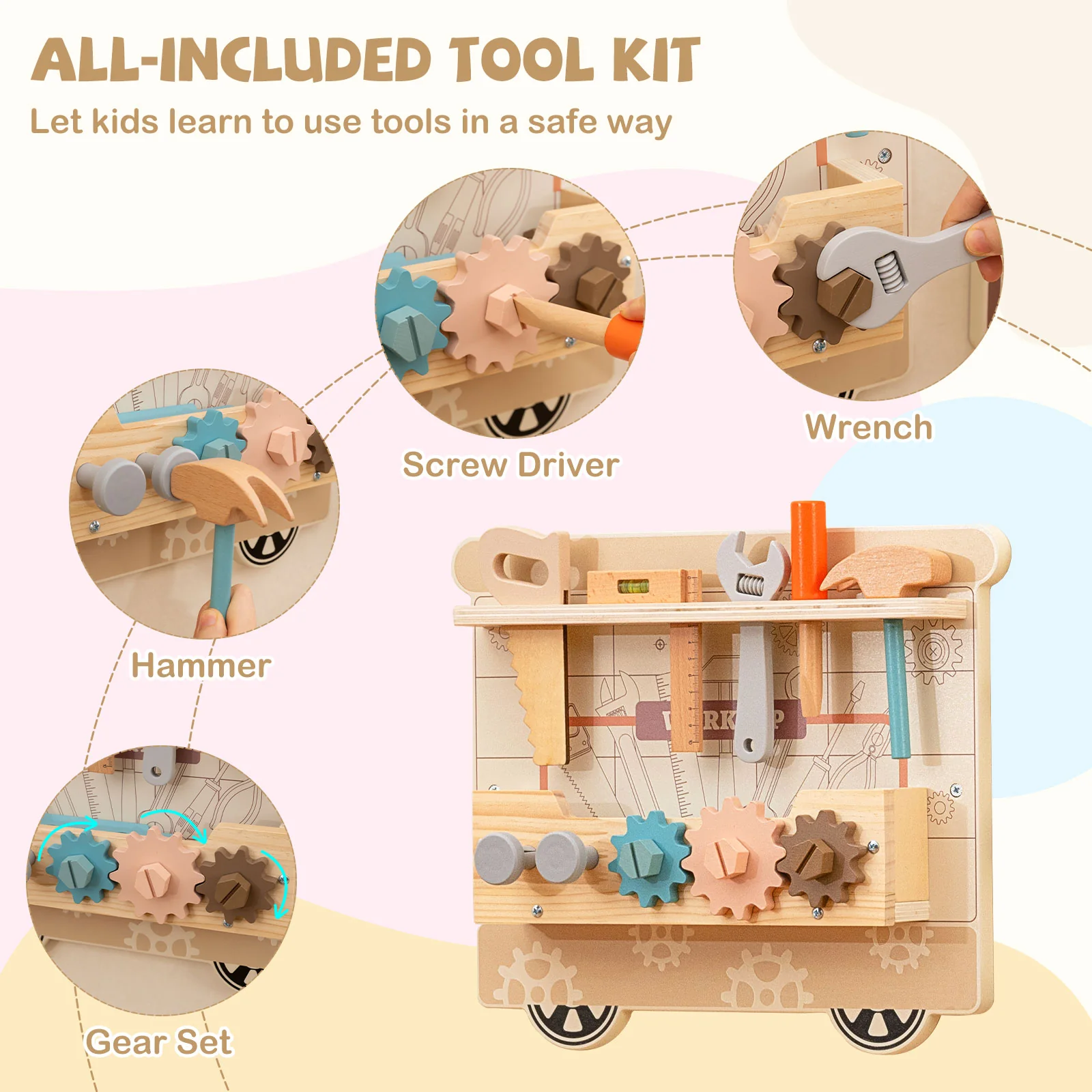 Wooden Sensory Wall Panel with Vanity and Tool Box - Image 7