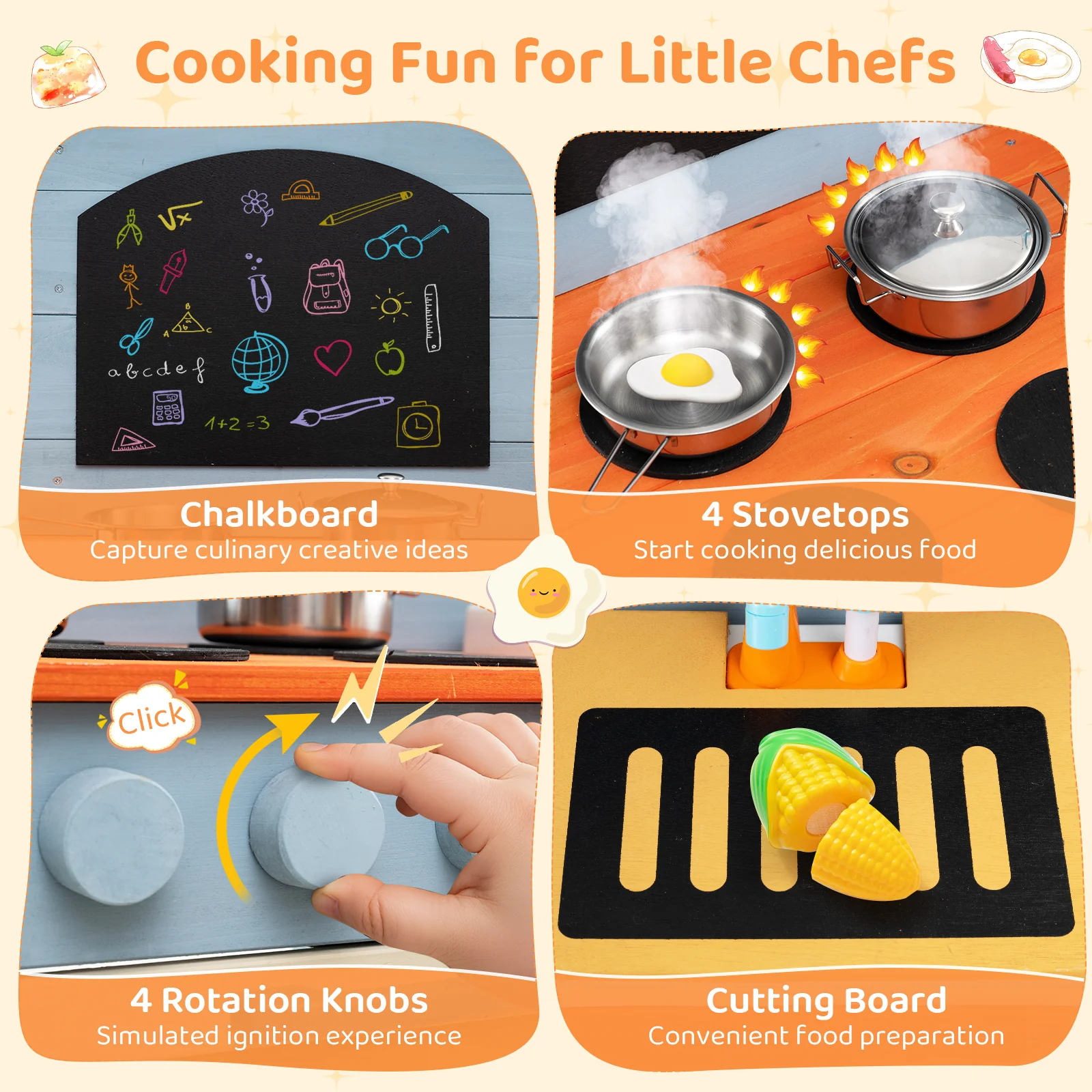 Wooden Toy Kitchen Playset with Removable Circulation Faucet and Cooking Accessories-Blue - Image 8
