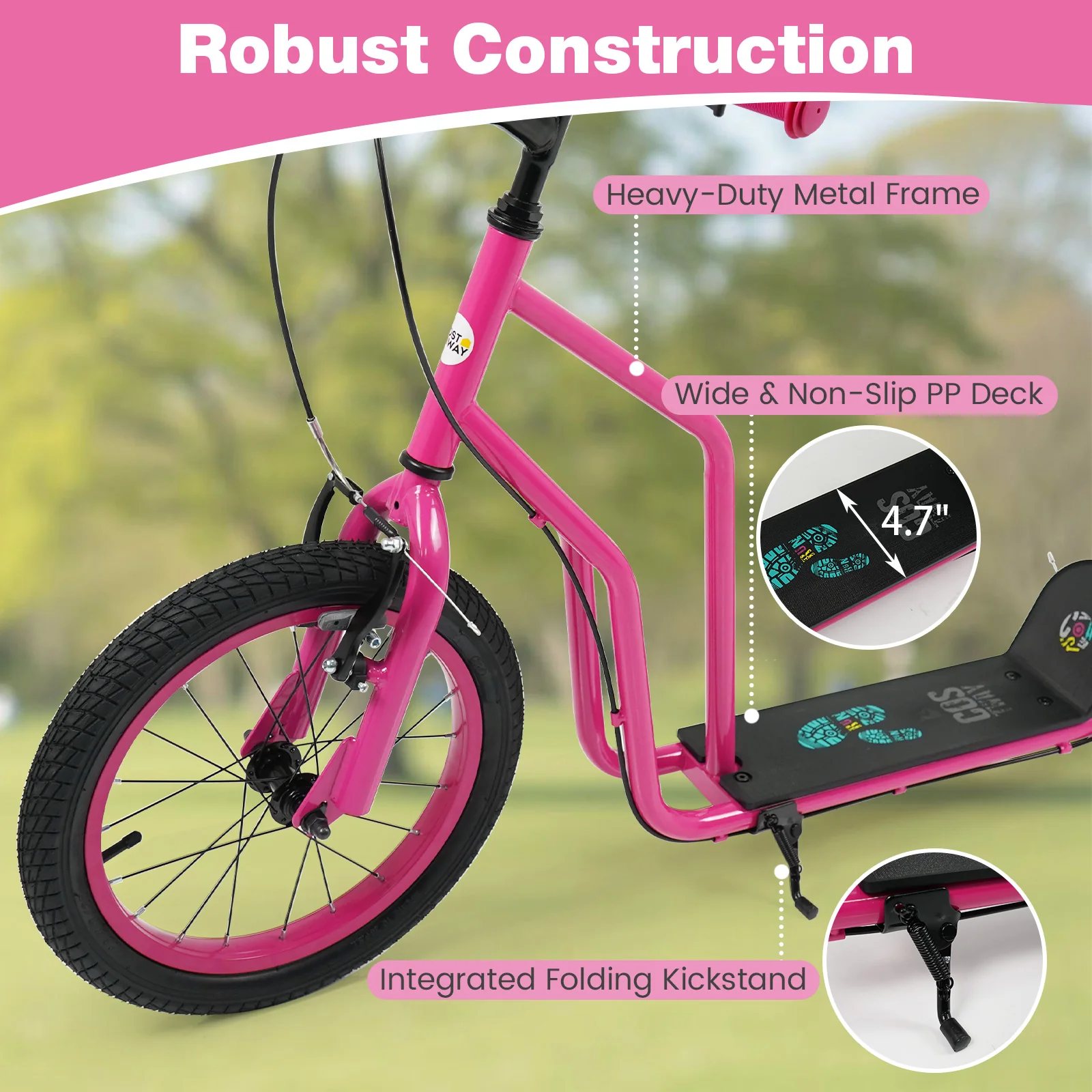 Youth Scooter with Adjustable Handlebar and 16/14-Inch Inflatable Wheels for Age 8+ Years Old - Image 13