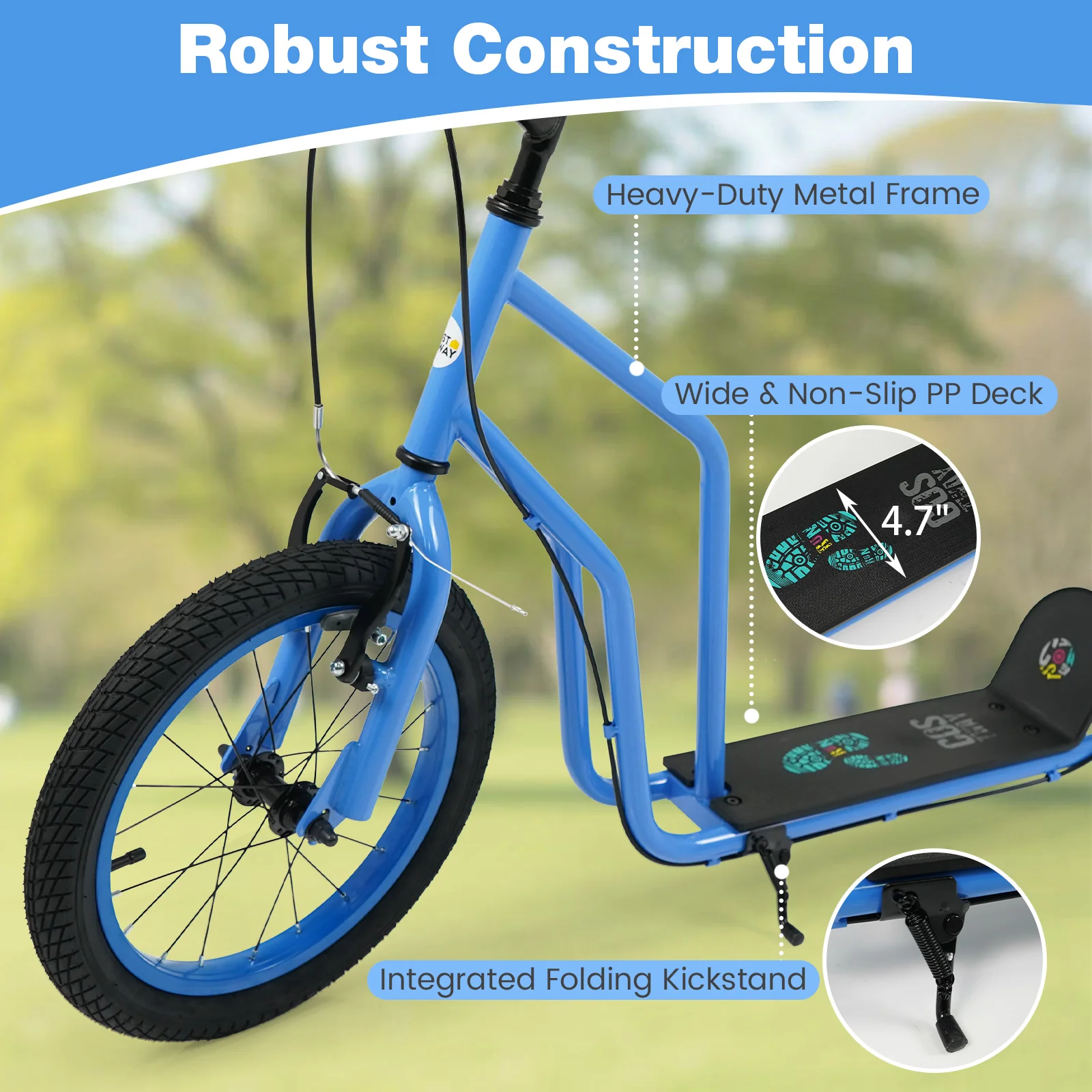 Youth Scooter with Adjustable Handlebar and 16/14-Inch Inflatable Wheels for Age 8+ Years Old - Image 21