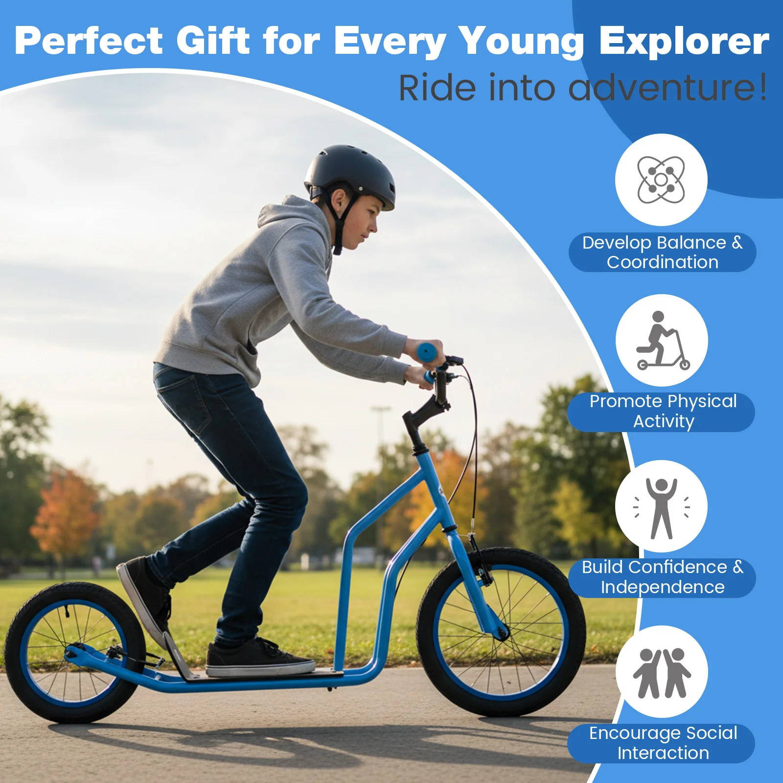 Youth Scooter with Adjustable Handlebar and 16/14-Inch Inflatable Wheels for Age 8+ Years Old - Image 22