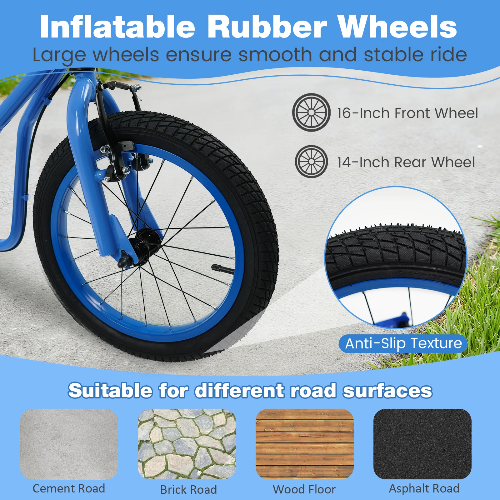 Youth Scooter with Adjustable Handlebar and 16/14-Inch Inflatable Wheels for Age 8+ Years Old - Image 24